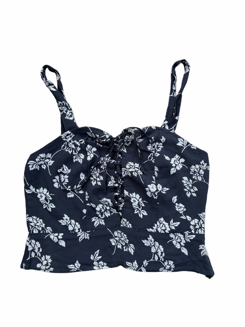 Flynn Skye Women’s Size Large Blue Floral Boho Cropped Tie Closure Tank Top